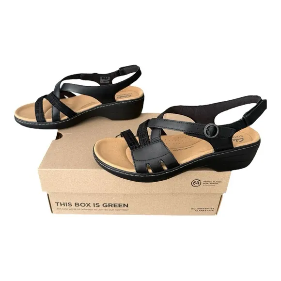 Clarks Merliah Bonita Foam Black Adjustable Strap Leather Sandal Womens Size 11