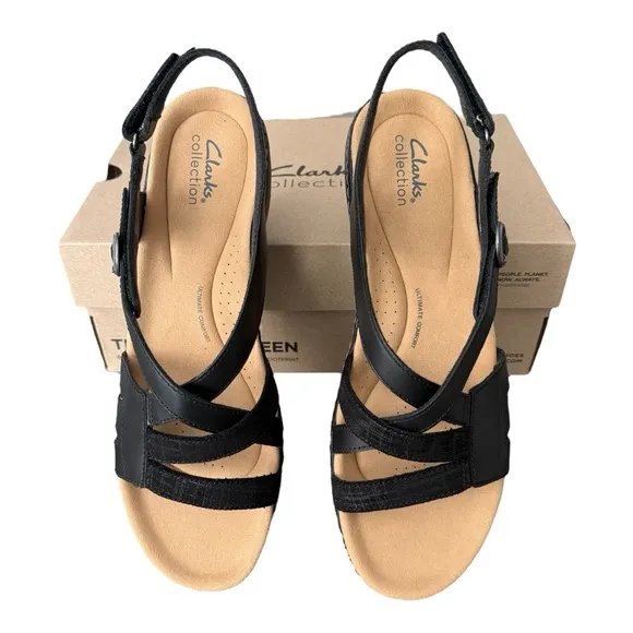 Clarks Merliah Bonita Foam Black Adjustable Strap Leather Sandal Womens Size 11
