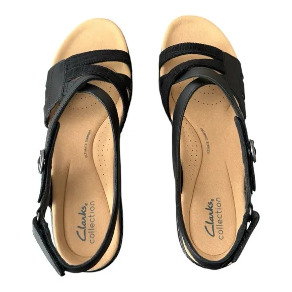 Clarks Merliah Bonita Foam Black Adjustable Strap Leather Sandal Womens Size 11