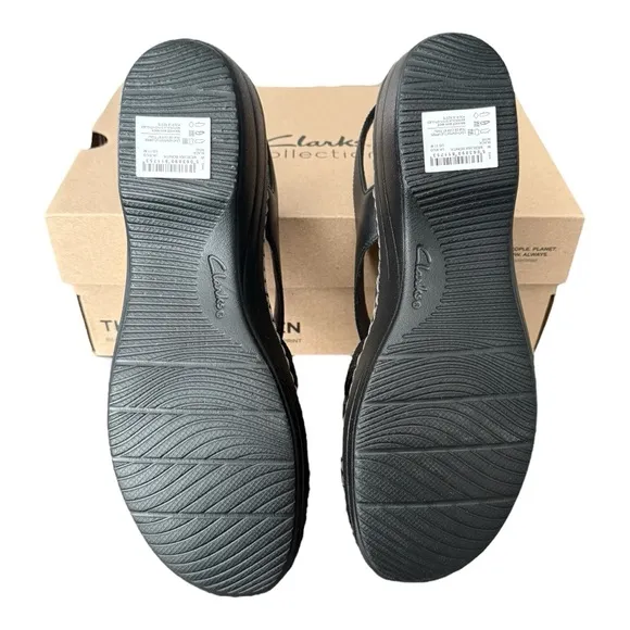 Clarks Merliah Bonita Foam Black Adjustable Strap Leather Sandal Womens Size 11