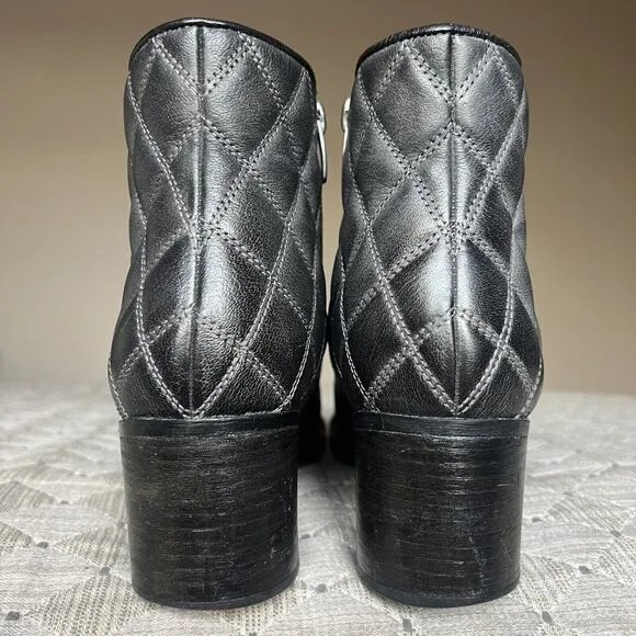 CLARKS Narrative Movie Retro Black Leather Boot Women 10 M Side Zips Block Heel