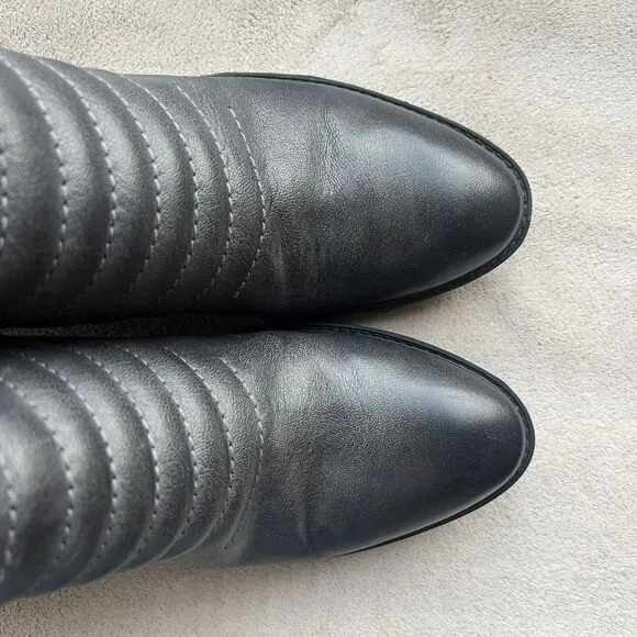 CLARKS Narrative Movie Retro Black Leather Boot Women 10 M Side Zips Block Heel