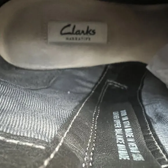 CLARKS Narrative Movie Retro Black Leather Boot Women 10 M Side Zips Block Heel