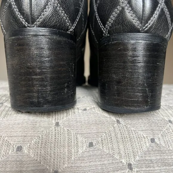 CLARKS Narrative Movie Retro Black Leather Boot Women 10 M Side Zips Block Heel