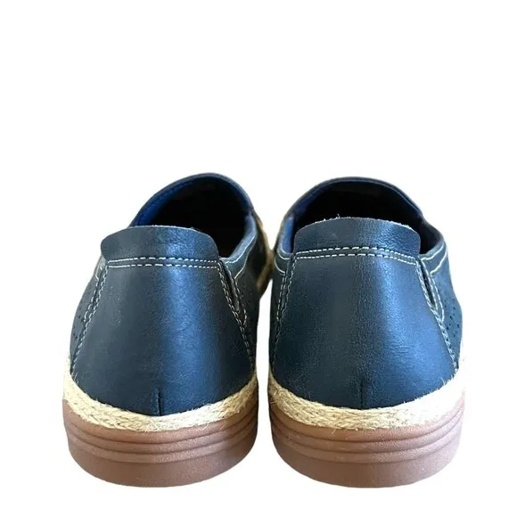 Clarks NEW Elaina Ruby Leather Perforated Slip-On Espadrilles In Navy  Size 12