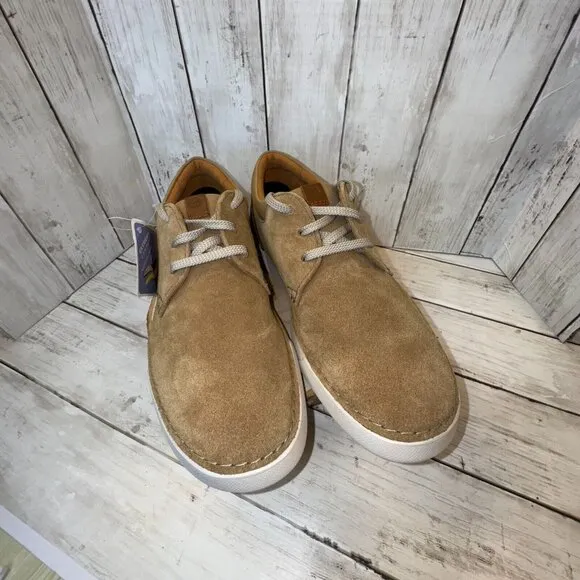 Clarks NWOB Men's 10.5 Tan Leather Gerald Low Lace Up Shoes Comfy Casual Suede