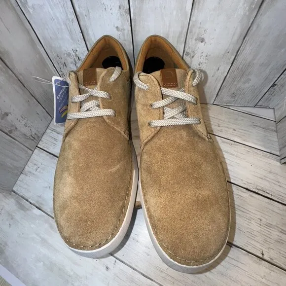 Clarks NWOB Men's 10.5 Tan Leather Gerald Low Lace Up Shoes Comfy Casual Suede