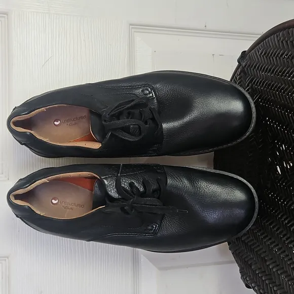 Clark’s Un Ramble Lace Black Leather Loafers Men 12 WIDE (W)