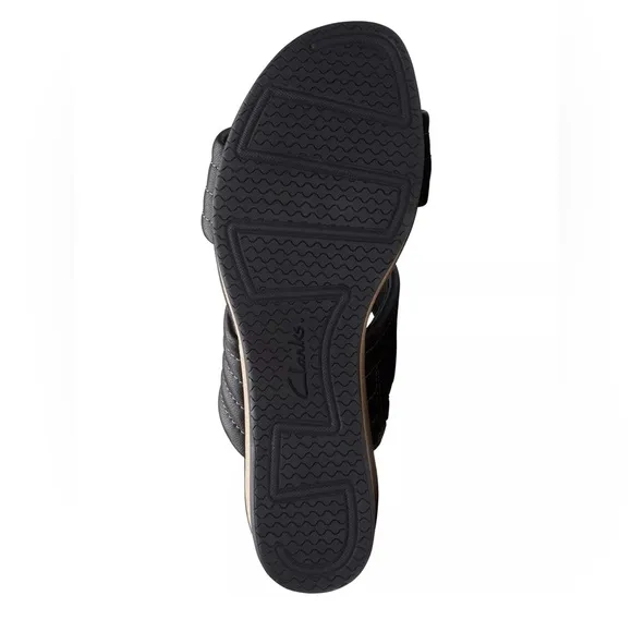 CLARKS Women's Chelseah Path Slide Wedge Leather Sandals Black Size 8 AUTHENTIC