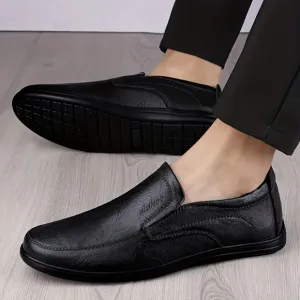 Clohoo Men's Black NWOT Handcrafted Cowhide Faux Leather Slip-On Loafers Sz US 7
