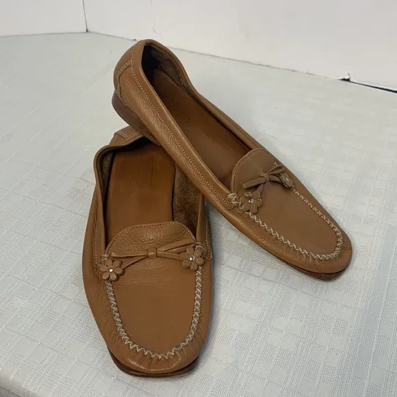 Coach Ariella Leather Loafers in tan with silver hardware