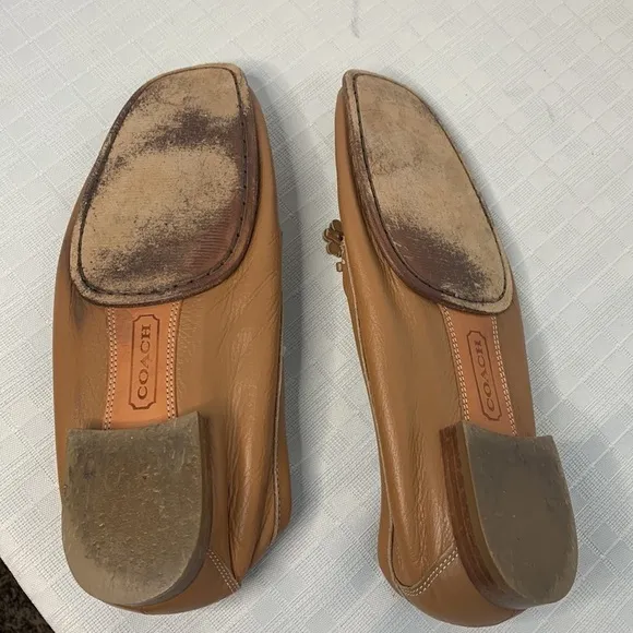 Coach Ariella Leather Loafers in tan with silver hardware