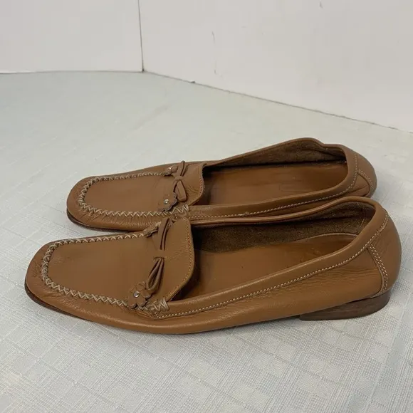 Coach Ariella Leather Loafers in tan with silver hardware