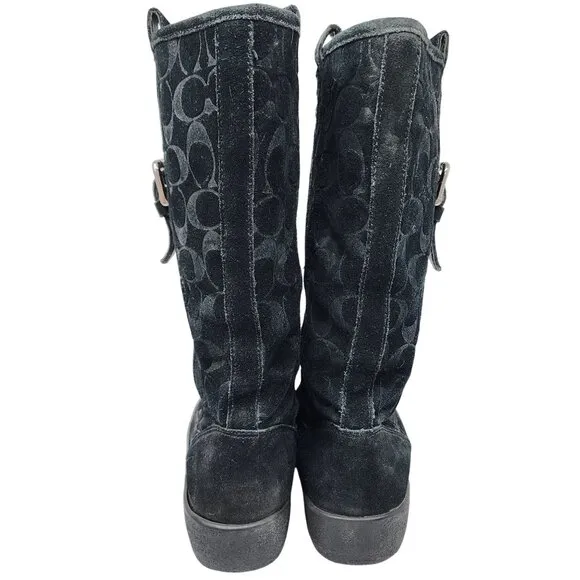 Coach Black Suede Tulip F2020/G12 Monogram Mid-Calf Boots Womens Size 9B