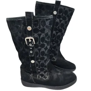 Coach Black Suede Tulip F2020/G12 Monogram Mid-Calf Boots Womens Size 9B