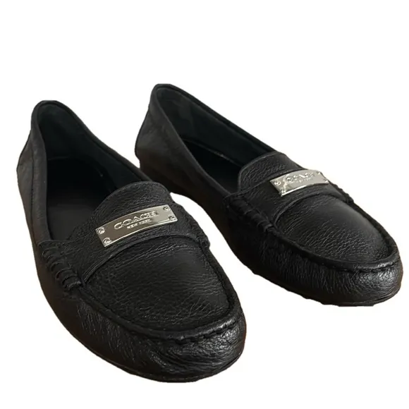 Coach Fredrica Black Pebbled Leather Loafers size 7