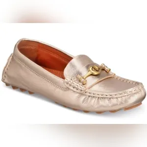 Coach Gold Metallic Pebbled Leather Loafers NWOB Size 7.5
