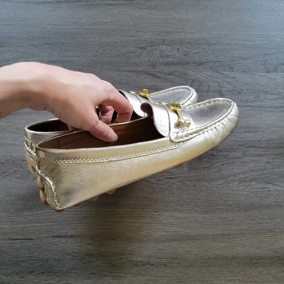 Coach Gold Metallic Pebbled Leather Loafers NWOB Size 7.5
