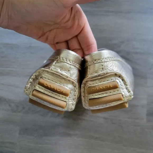Coach Gold Metallic Pebbled Leather Loafers NWOB Size 7.5