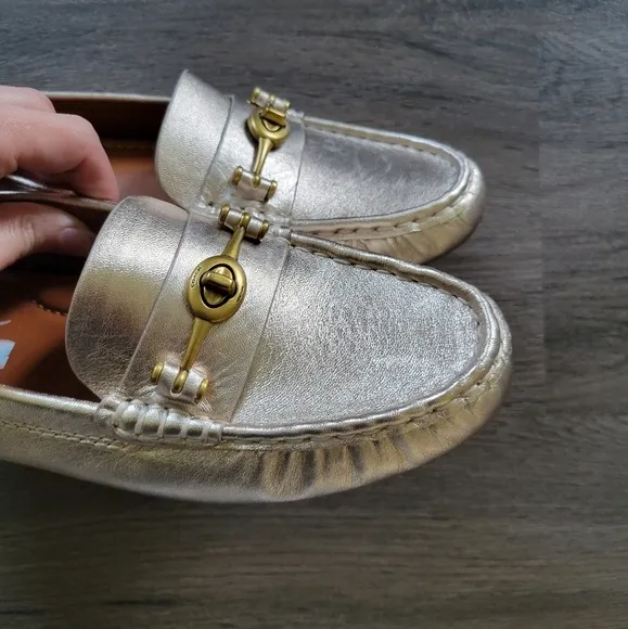 Coach Gold Metallic Pebbled Leather Loafers NWOB Size 7.5