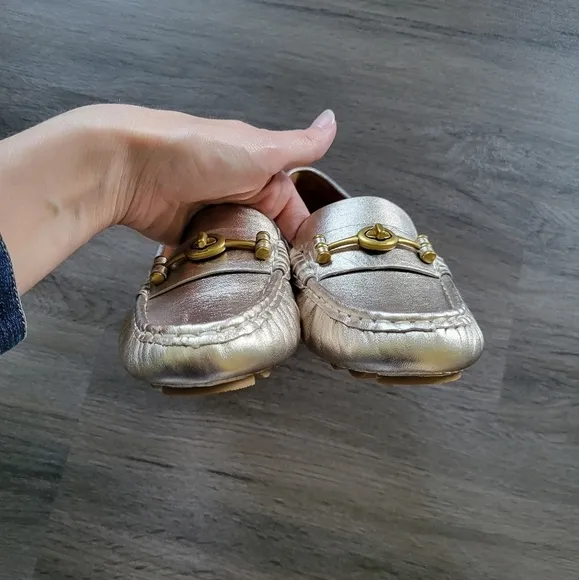 Coach Gold Metallic Pebbled Leather Loafers NWOB Size 7.5