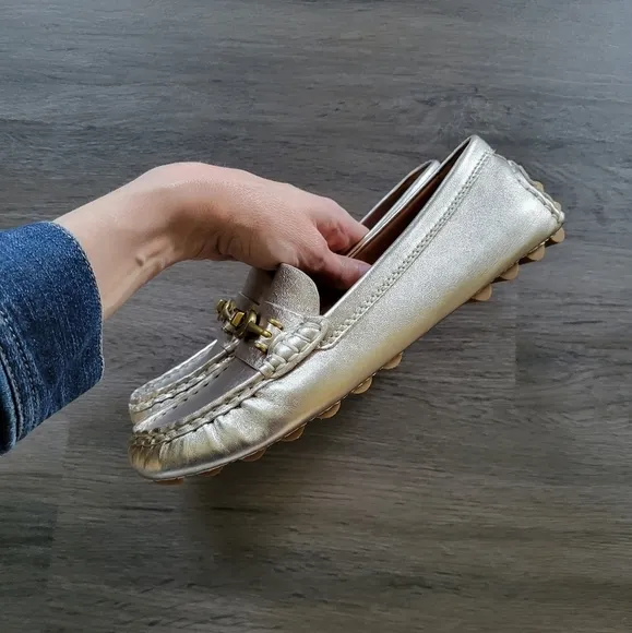Coach Gold Metallic Pebbled Leather Loafers NWOB Size 7.5