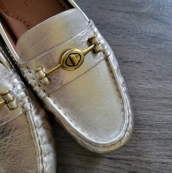 Coach Gold Metallic Pebbled Leather Loafers NWOB Size 7.5