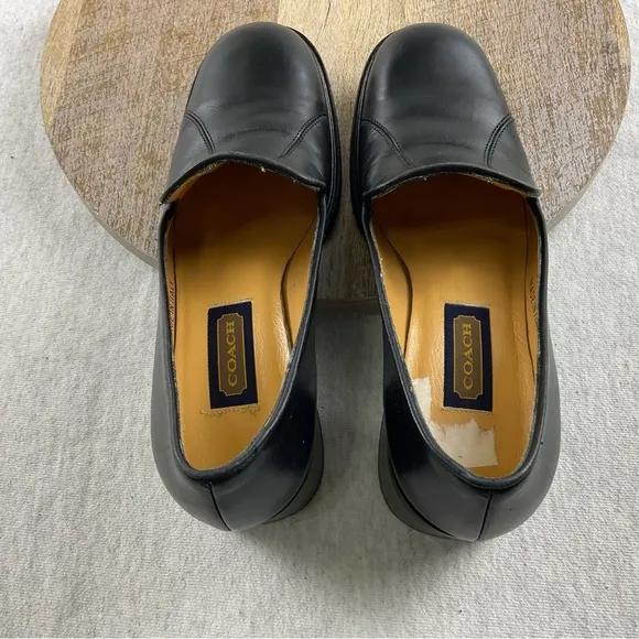Coach J331 Women’s Loafers size:7B Leather Upper Slip-On chunky Block Heel Black