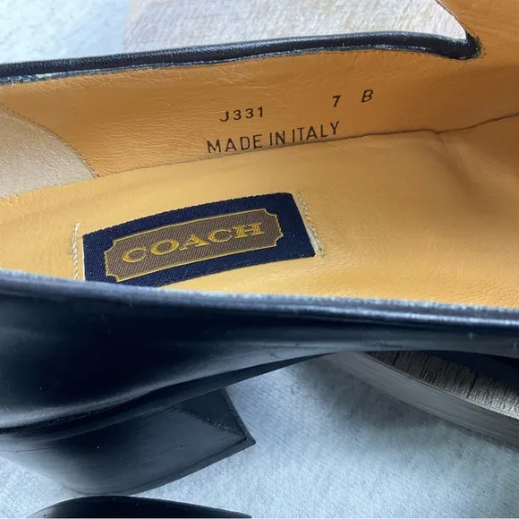 Coach J331 Women’s Loafers size:7B Leather Upper Slip-On chunky Block Heel Black