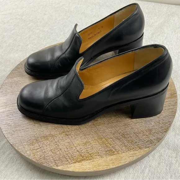 Coach J331 Women’s Loafers size:7B Leather Upper Slip-On chunky Block Heel Black