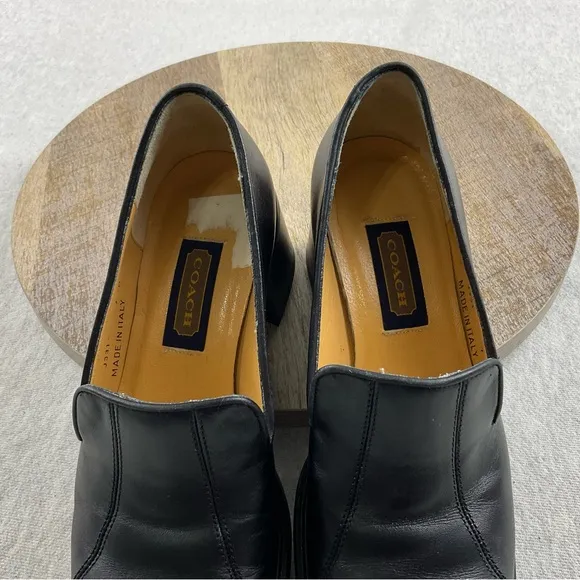 Coach J331 Women’s Loafers size:7B Leather Upper Slip-On chunky Block Heel Black