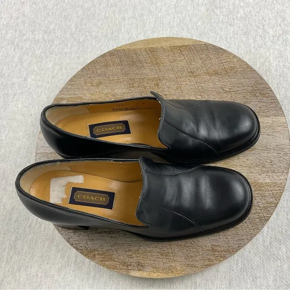 Coach J331 Women’s Loafers size:7B Leather Upper Slip-On chunky Block Heel Black