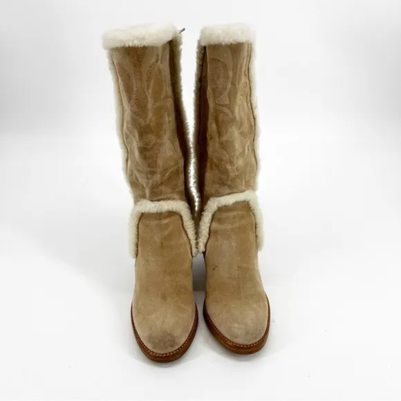 Coach Jordana Signature Suede Shearling Tan Boots Size 7.5