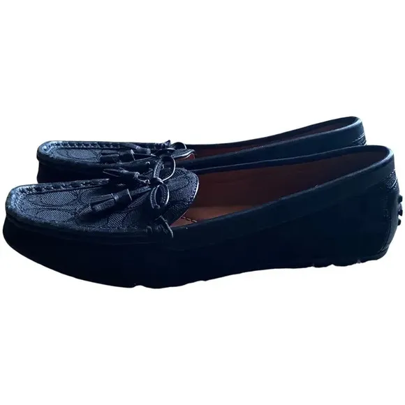 Coach Leather Loafers Women's Size 6 1/2B Signature Classic Black Casual Accents