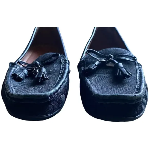 Coach Leather Loafers Women's Size 6 1/2B Signature Classic Black Casual Accents
