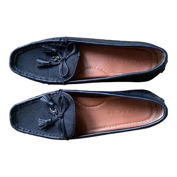 Coach Leather Loafers Women's Size 6 1/2B Signature Classic Black Casual Accents