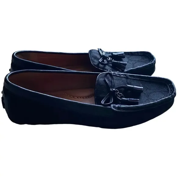 Coach Leather Loafers Women's Size 6 1/2B Signature Classic Black Casual Accents