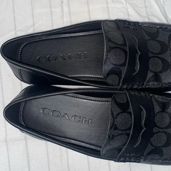 COACH Men Liam Driver In Signature Jacquard Men's Black Loafers size 12D
