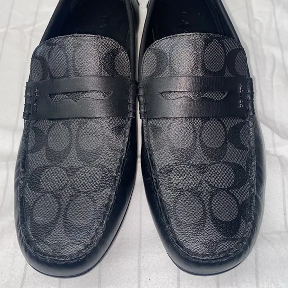 COACH Men Liam Driver In Signature Jacquard Men's Black Loafers size 12D