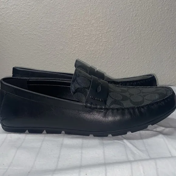 COACH Men Liam Driver In Signature Jacquard Men's Black Loafers size 12D