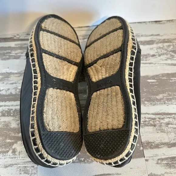 Coach Rhodelle Women's Size 7 B Lambskin Espadrilles Black Flats Slip On Shoes