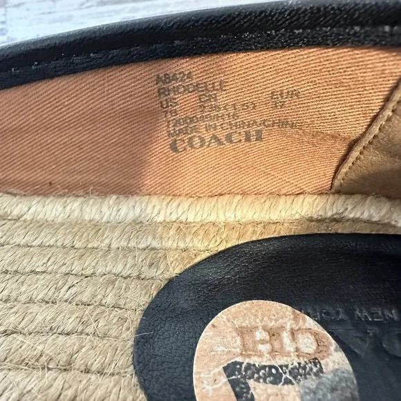 Coach Rhodelle Women's Size 7 B Lambskin Espadrilles Black Flats Slip On Shoes