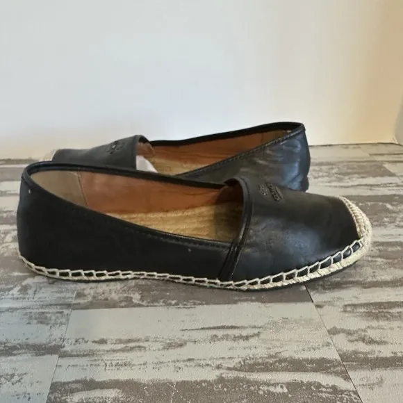 Coach Rhodelle Women's Size 7 B Lambskin Espadrilles Black Flats Slip On Shoes