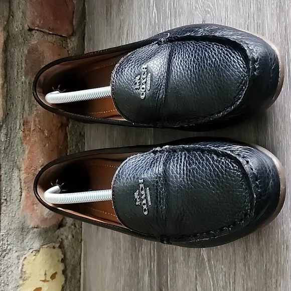 Coach Womens Marley Driver Loafers Black Pebbles Leather Size 8.5