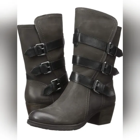 Cobb Hill Anisa 3 Buckle Black Leather Boots Mid Calf Height Size 7.5 🍁