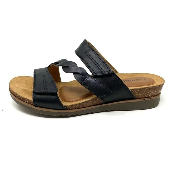 Cobb Hill Women's May W Slide Black Leather Sandal WIDE