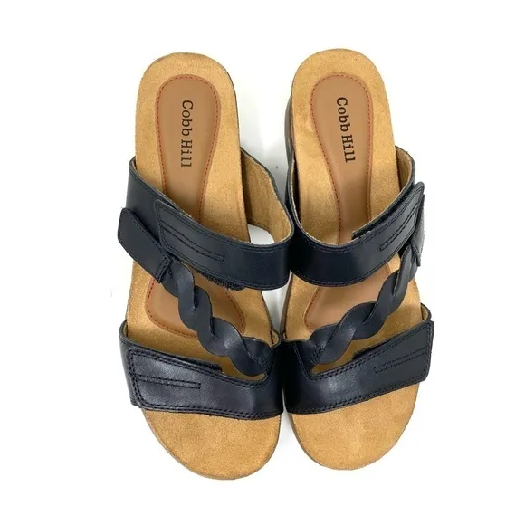Cobb Hill Women's May W Slide Black Leather Sandal WIDE