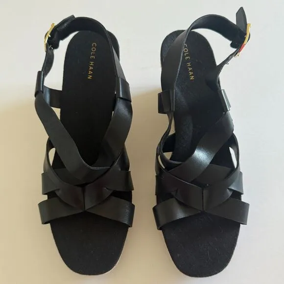 Cole Haan Crystal Suede Leather Jute Strap Summer Comfy Chic Wedge Sandals Sz 9B