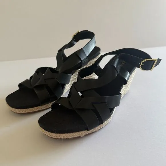 Cole Haan Crystal Suede Leather Jute Strap Summer Comfy Chic Wedge Sandals Sz 9B