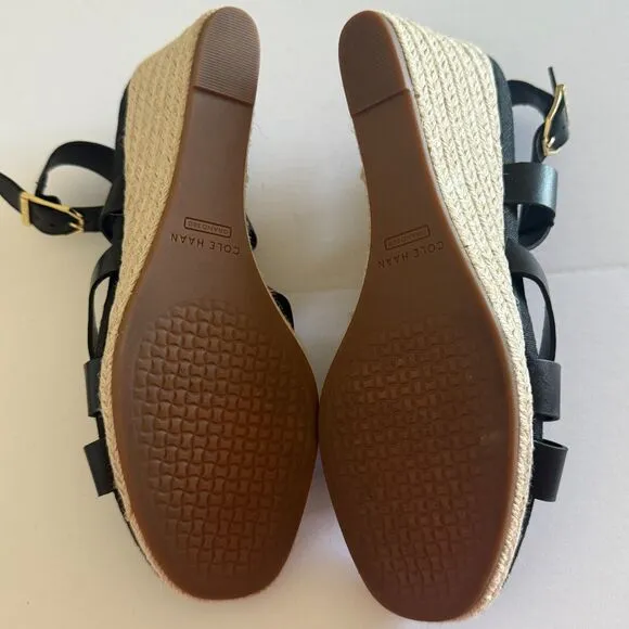 Cole Haan Crystal Suede Leather Jute Strap Summer Comfy Chic Wedge Sandals Sz 9B